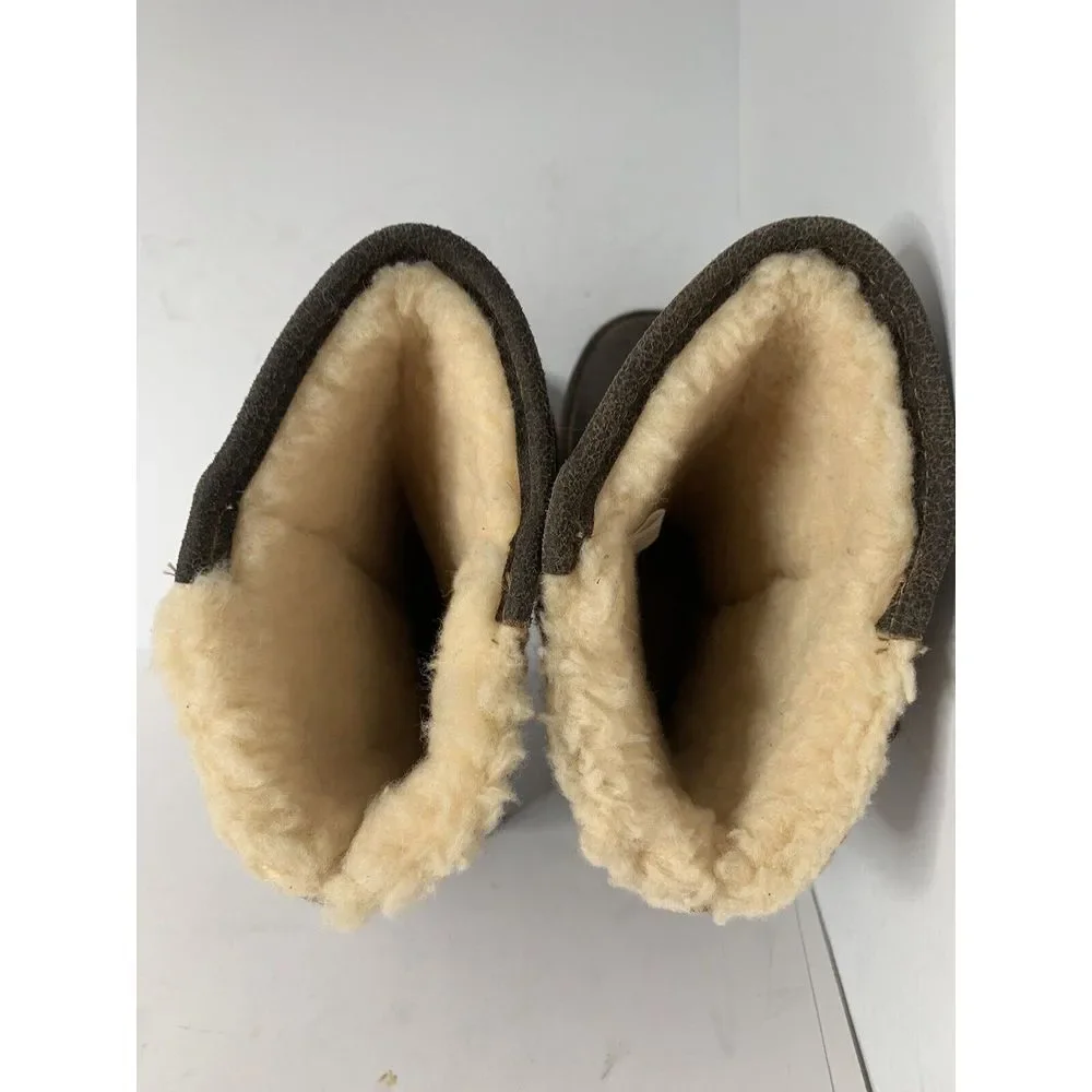 BEARPAW Women's Size 7 Brown Suede Knit‎ Wool Sheepskin Winter Boots Buckle Warm